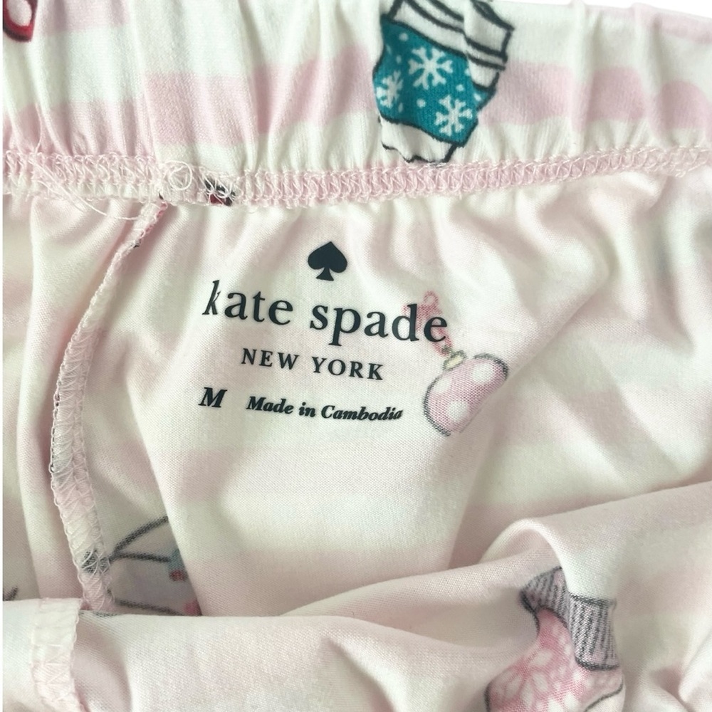 Kate Spade Pink White WINTER CELEBRATION Stretch Knit Pajama Lounge Set medium - Picture 4 of 5